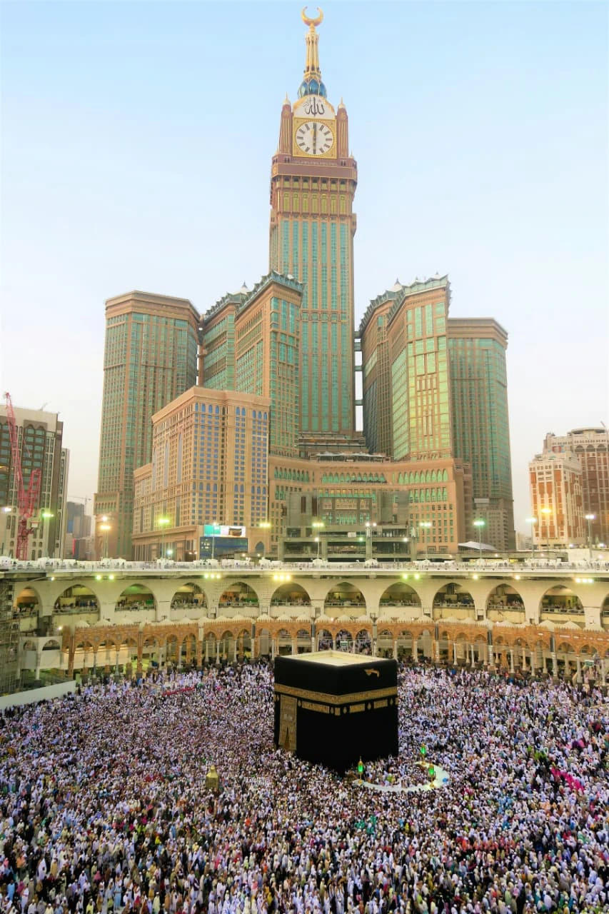 Holy Kaaba and Makkah Clock Tower during Umrah pilgrimage